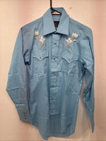 New Women’s Champion Western Blue Design Long Sleeve Pearl Snap 14.5 M KK-30