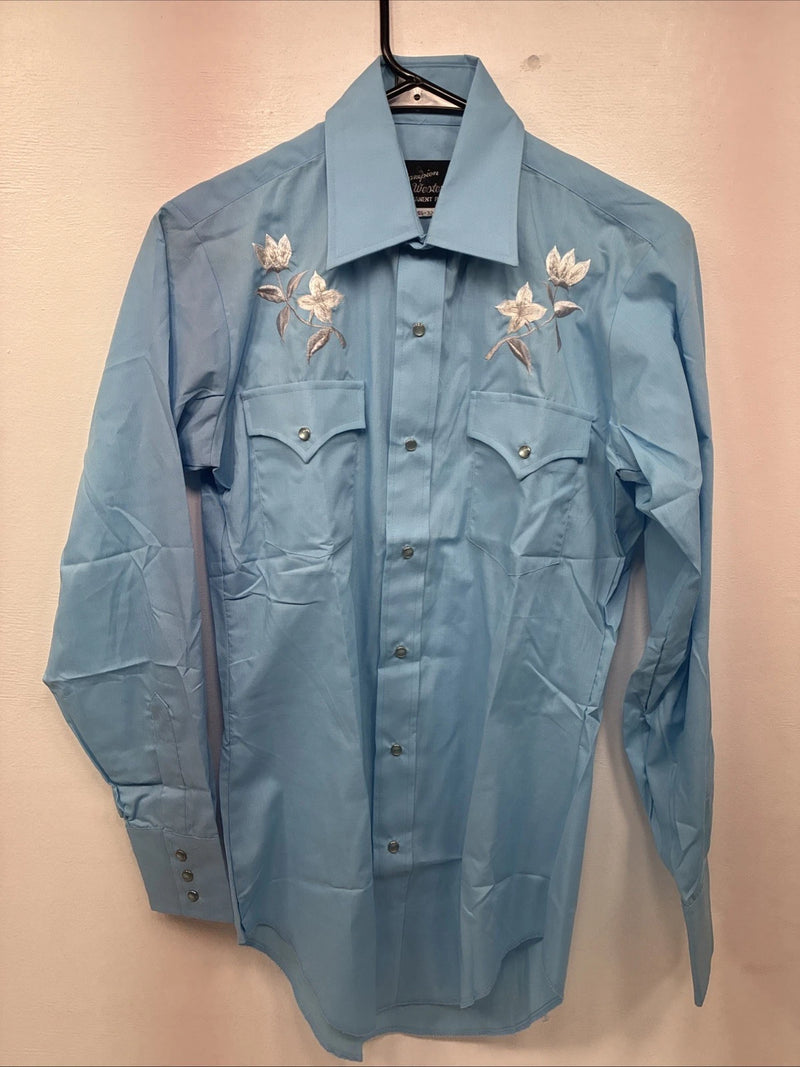 New Women’s Champion Western Blue Design Long Sleeve Pearl Snap 14.5 M KK-30