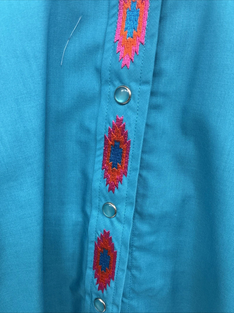 New Women’s Country Charmers Teal Long Sleeve Pearl Snap Large GG-1