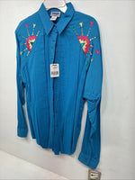 New Women’s Wrangler Blue Designed Long Sleeve Pearl Snap XL II-19