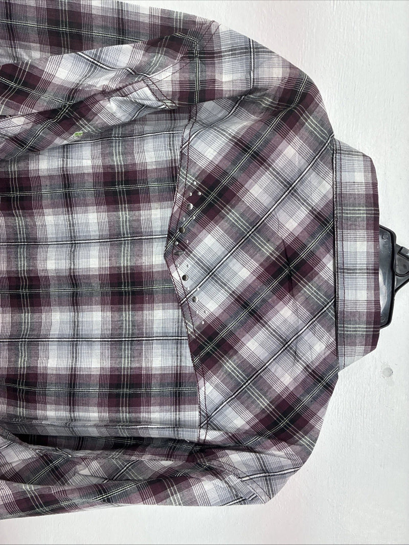 New Women’s Cumberland Purple Plaid Long Sleeve Pearl Snap 3XL GG-33