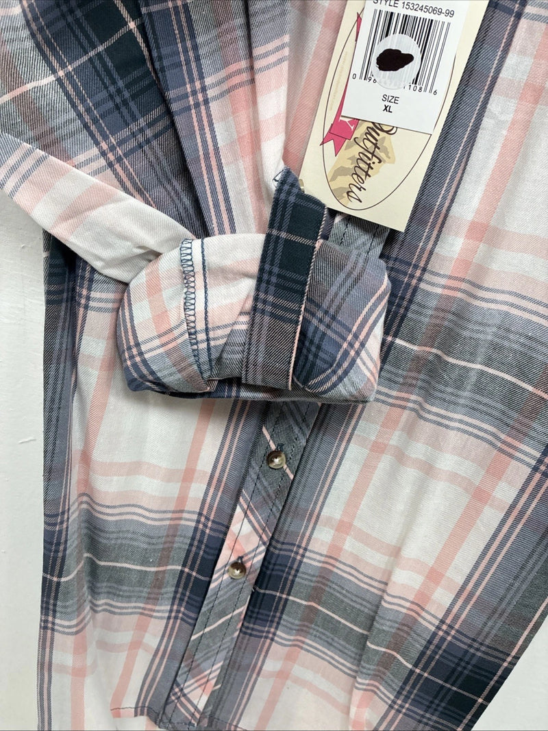 New Women’s Cumberland Pink Purple Plaid Long Sleeve Button Up XL GG-85