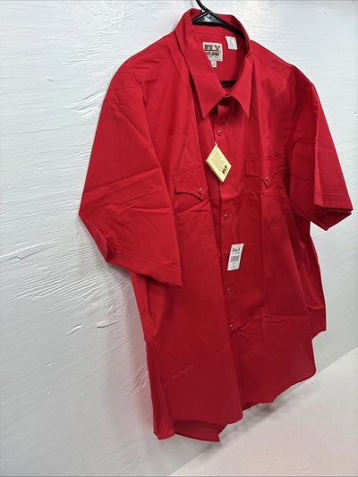 New Men’s ELY Cattleman Red Short Sleeve Pearl Snap 18.5 2XL R-12