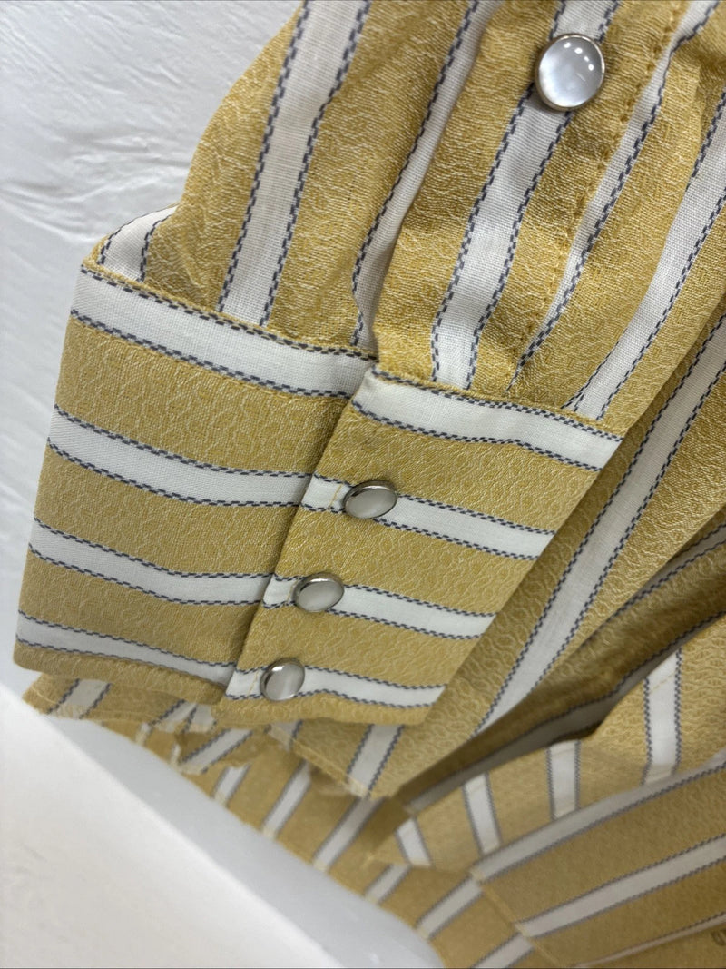 New Men’s Fenton Yellow White Strip Long Sleeve Pearl Snap Medium J-54