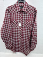 New Men’s White Horse Red Plaid Long Sleeve Western Pearl Snap XL J-39