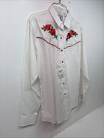 New Women’s Country Charmers White Rose Long  Sleeve Pearl Snap Large KK-118