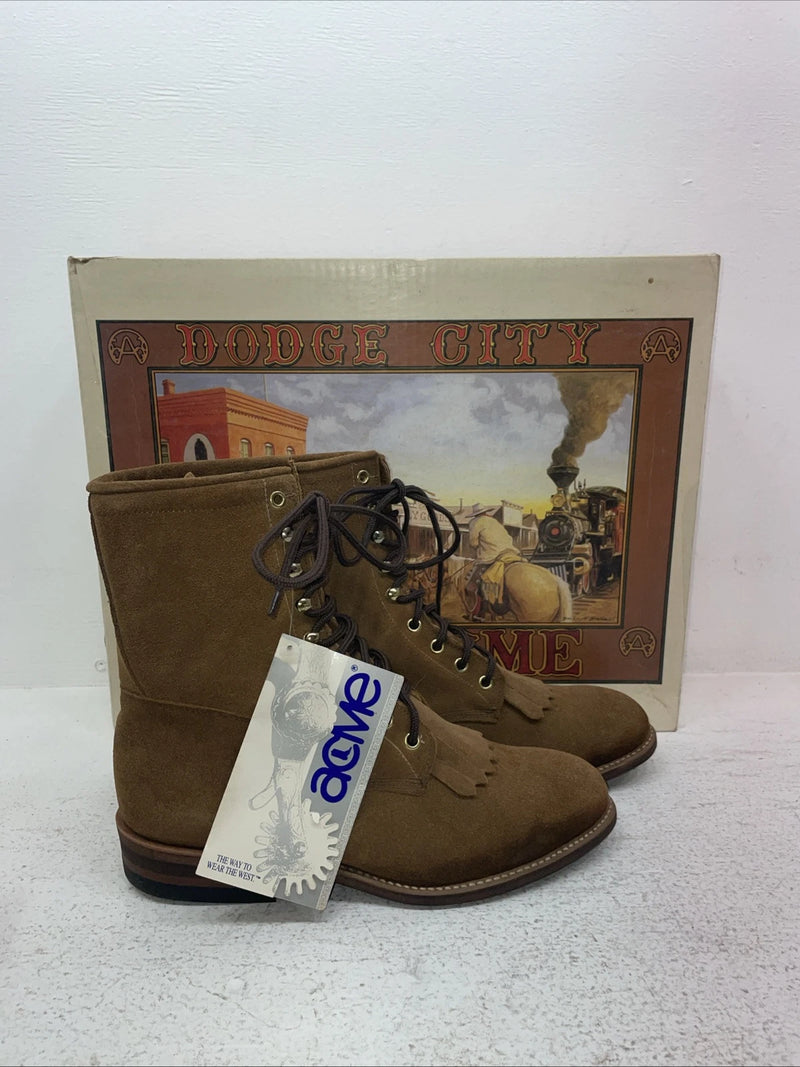 New Men’s Brown Lace Up Acme Cowboy Boots. 5732 8.5 8 1/2 E W. 3-127