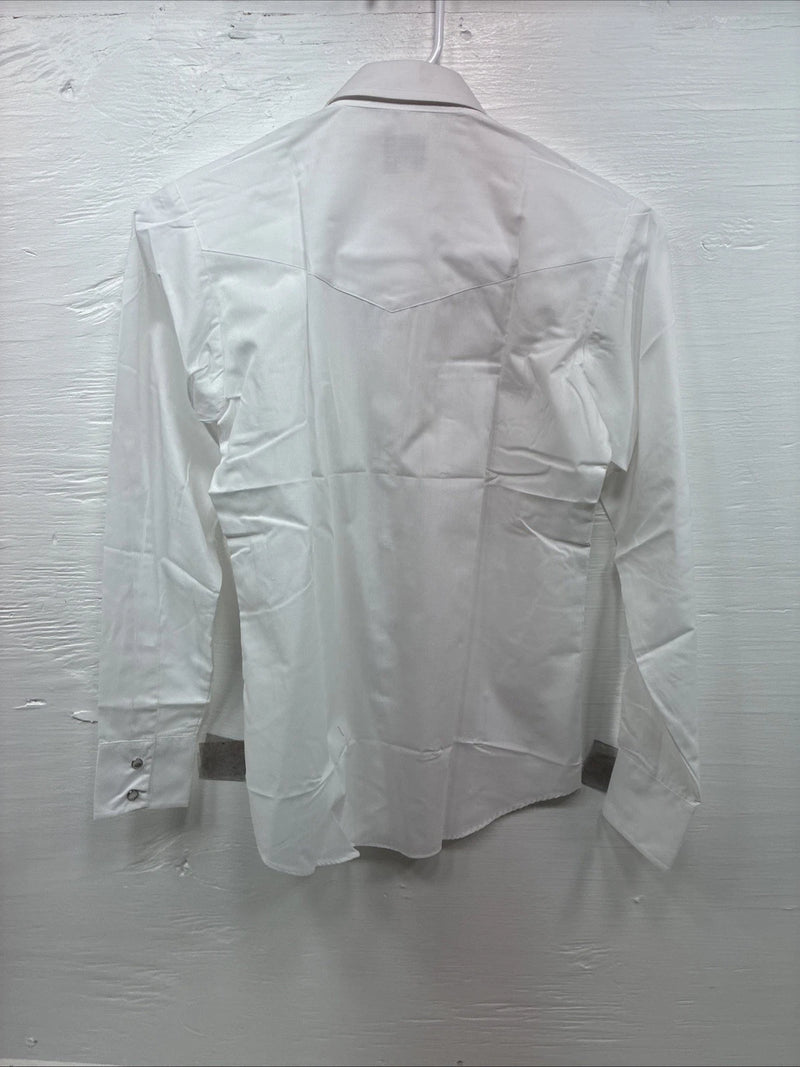 New Boys ELY Cattleman White Long Sleeve Pearl Snap Size 14 AA-41