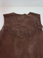 New Women’s Western Express Brown Leather Fringe Vest Large WW-30