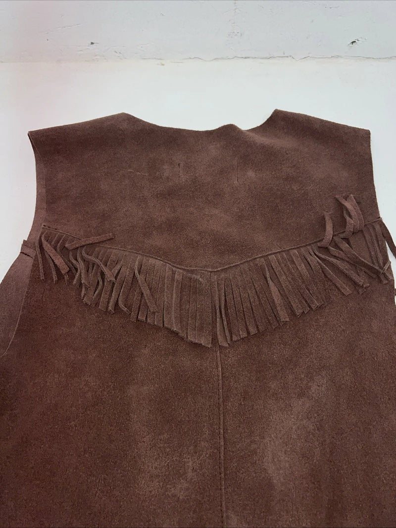 New Women’s Western Express Brown Leather Fringe Vest Large WW-30
