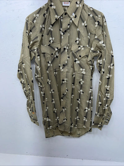 New Men’s Yellow Leaf ELY plains Pearl Snap Long Sleeve Shirt 14.5x33 S I-47