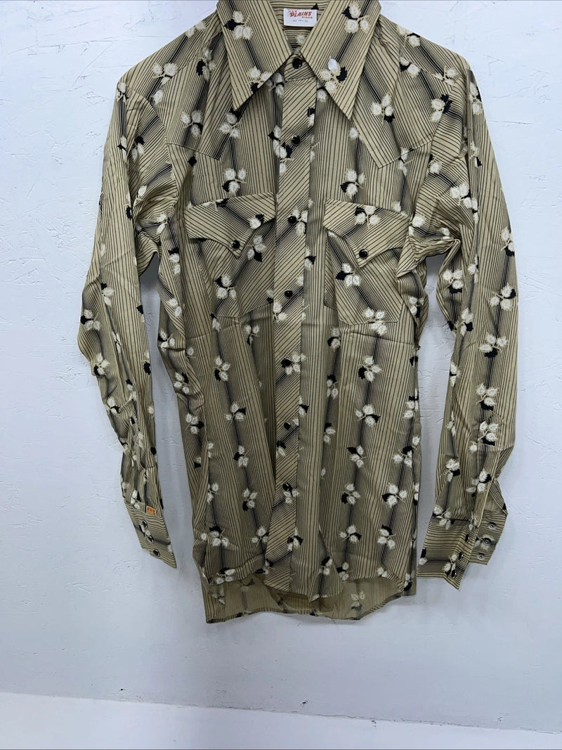 New Men’s Yellow Leaf ELY plains Pearl Snap Long Sleeve Shirt 14.5x33 S I-47