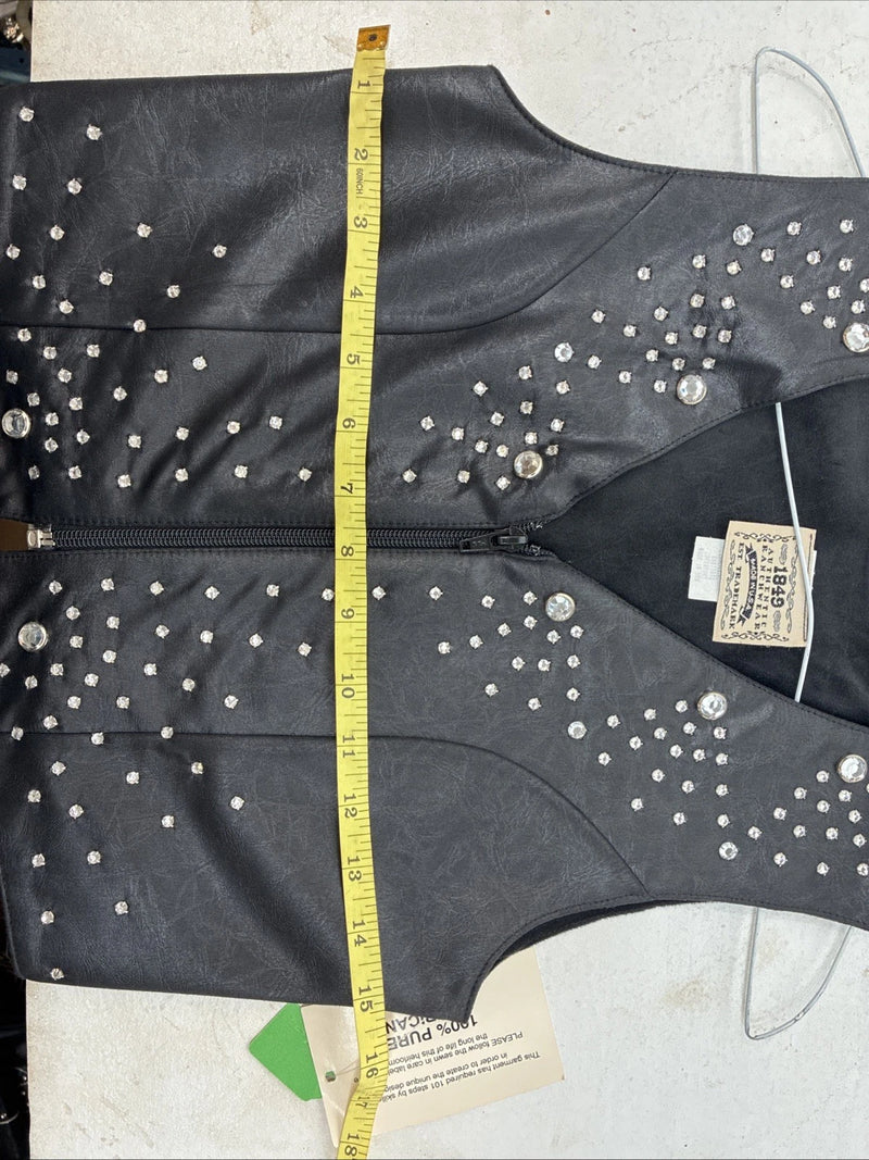 New Women’s 1848 RanchWear Black Rhinestone Sleeveless Vest Zip Up Small YY-41