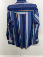 New Men’s Blue ELY Cattleman Pearl Snap Long Sleeve Shirt. 16x35 Large P-57