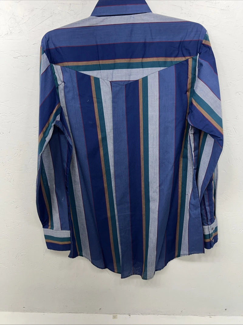 New Men’s Blue ELY Cattleman Pearl Snap Long Sleeve Shirt. 16x35 Large P-57