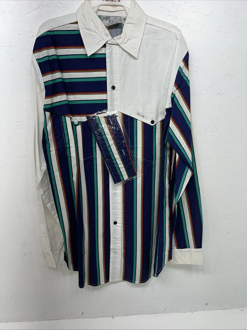 New Men’s Multicolor Strip Mine&Bills Long Sleeve Button Up Shirt. M P-49