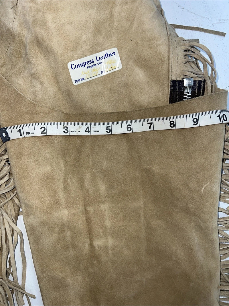 NOS Brown Show Chaps With Fringe Adjustable Waist 32” I-73