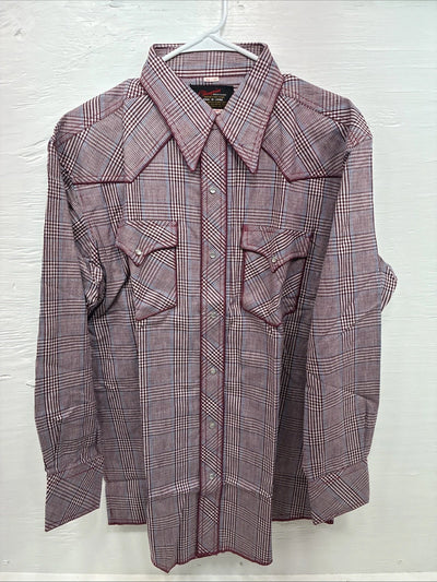 New Men’s Champion Western Red Plaid Long Sleeve Pearl Snap 16.5 Large X-68
