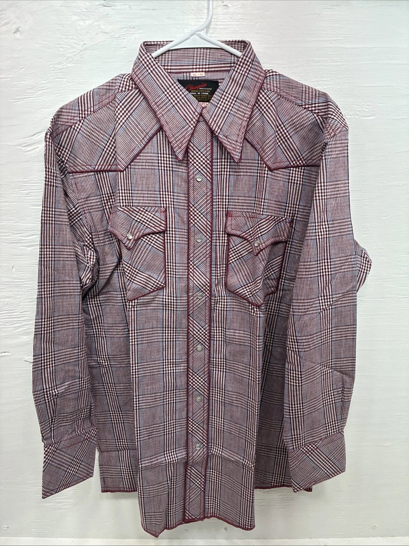 New Men’s Champion Western Red Plaid Long Sleeve Pearl Snap 16.5 Large X-68