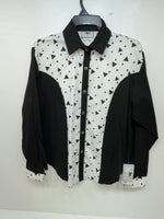 New Women’s Black White Cowboy Threads Long Sleeve Button Up Shirt M #790 3B-21