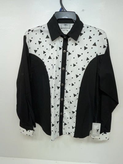 New Women’s Black White Cowboy Threads Long Sleeve Button Up Shirt M #790 3B-21