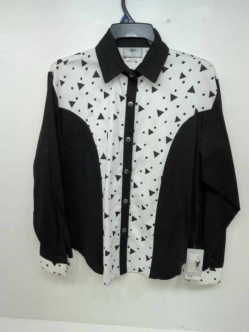 New Women’s Black White Cowboy Threads Long Sleeve Button Up Shirt M #790 3B-21
