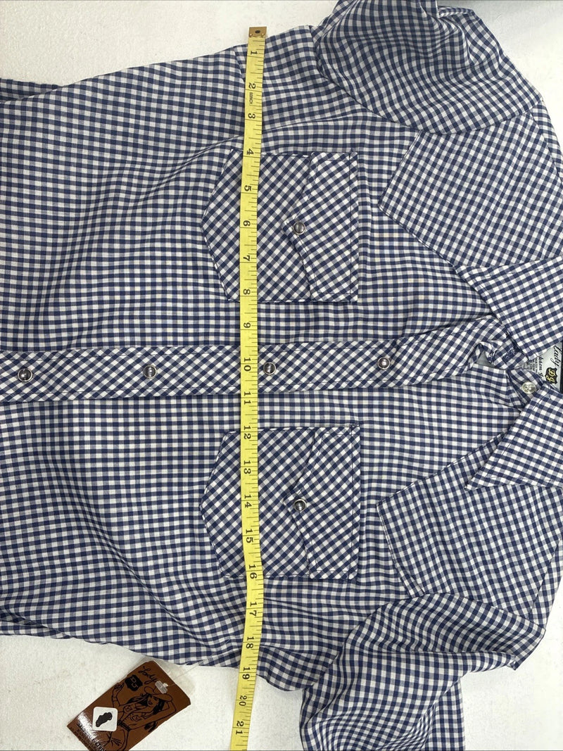 New Women’s Dickson Jenkins Blue Checker Long Sleeve Pearl Snap Size 34 GG-5