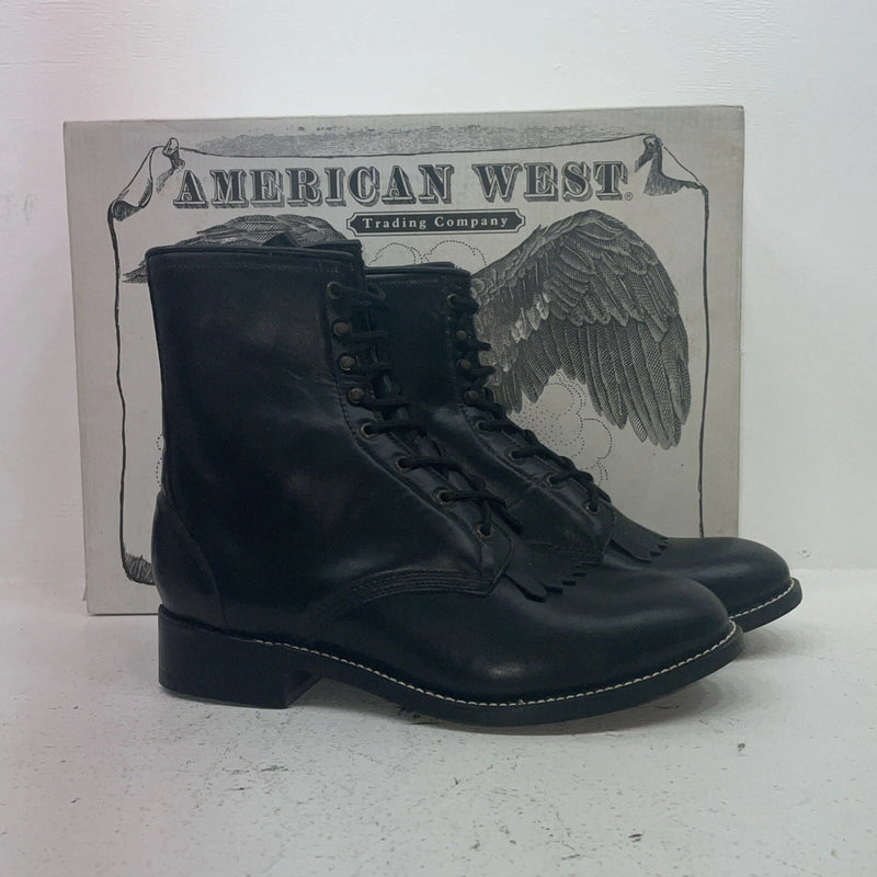 New Men’s Black Lace Up American West Cowboy Boots. 6991 12 E W. 10-12