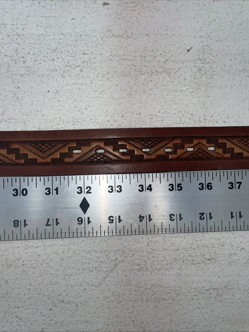 New Brown Genuine Leather Chambers Tooled Belt 34” #6551 Z-8 