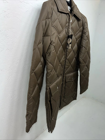 New Women’s Brown Double K Long Puffer Jacket 36 #57249 RR-33