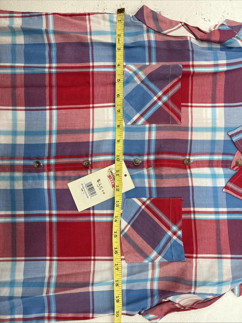 New Women’s Cumberland Red Blue Plaid Short Sleeve Button Up Small DD-106
