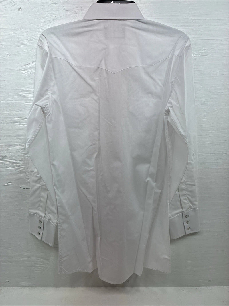 New men’s White Horse White Simple Long Sleeve Pearl Snap Medium K-33