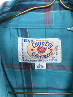 New Women’s Country Charmers Blue Plaid Long Sleeve Pearl Snap Size Large YY-117