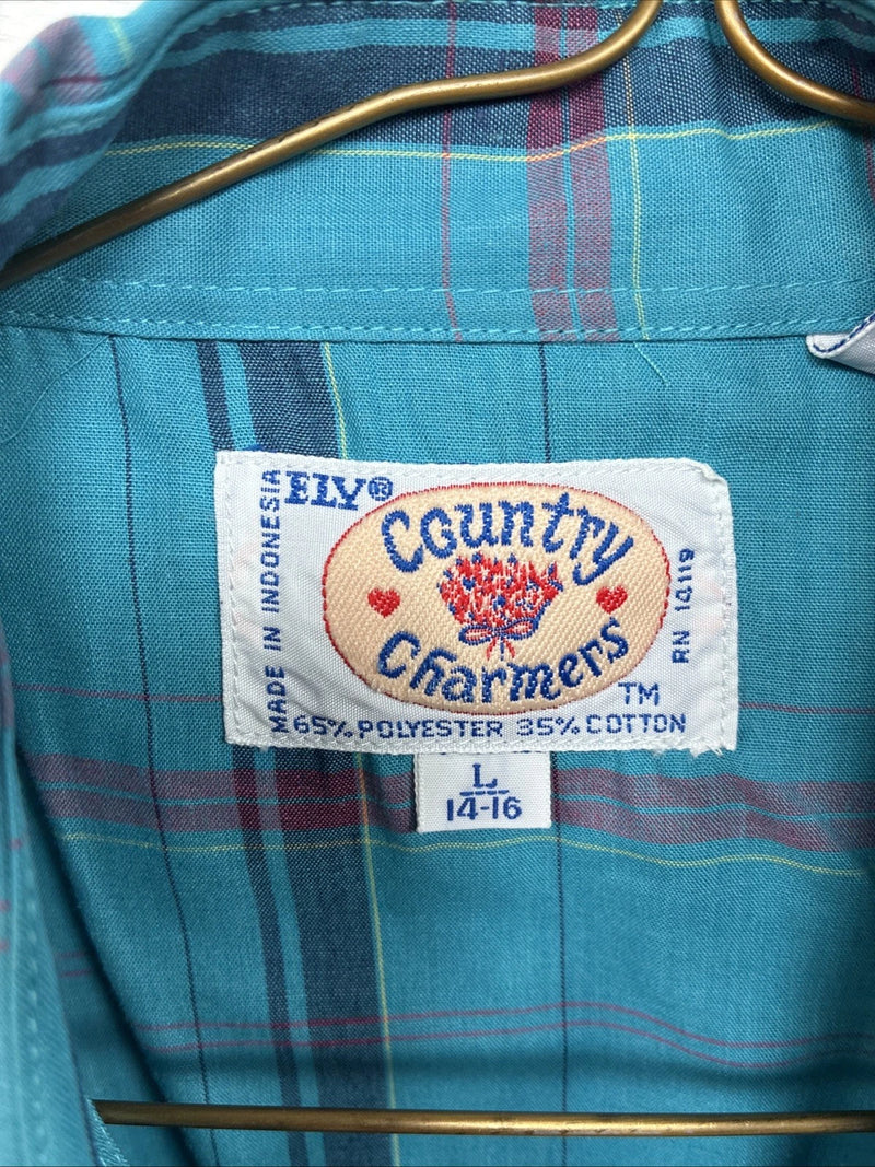 New Women’s Country Charmers Blue Plaid Long Sleeve Pearl Snap Size Large YY-117