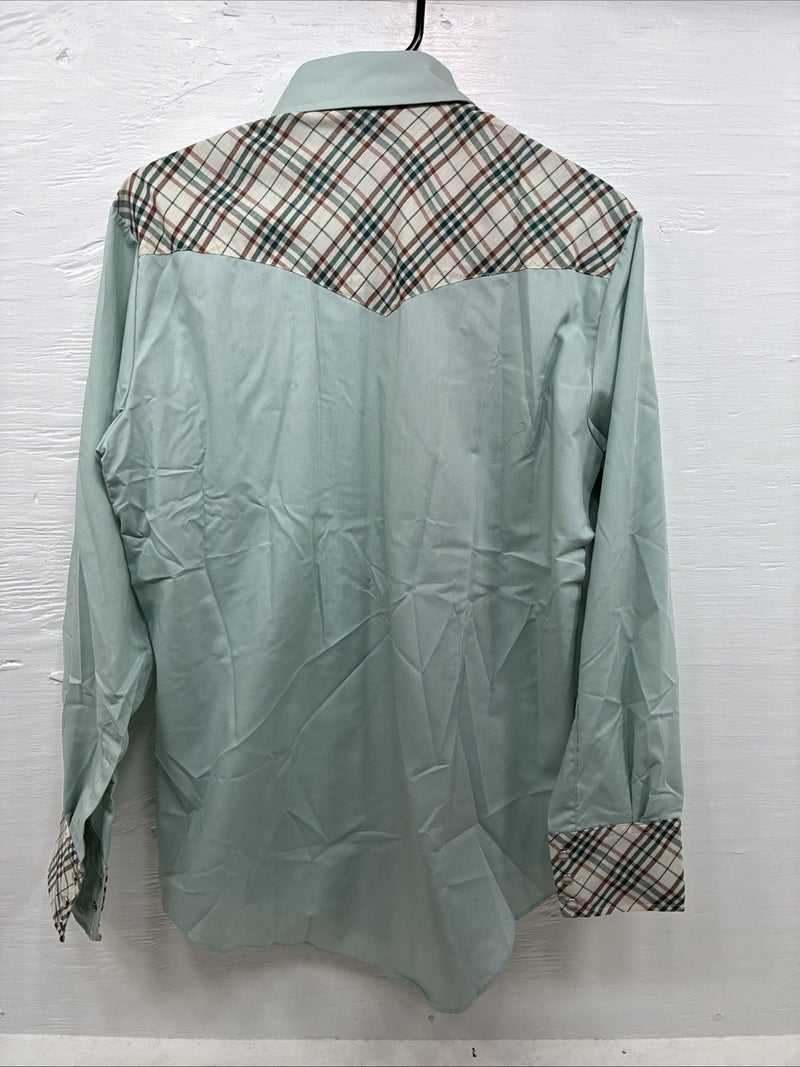 New Men’s Western Shirts Blue Plaid Long Sleeve Pearl Snap 16 Large CC-58