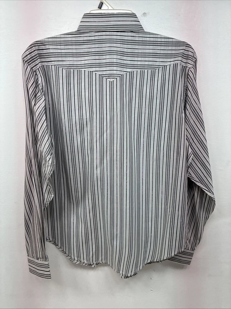 New Women’s White Horse Black White Stripe Long Sleeve Pearl Snap Medium LL-80