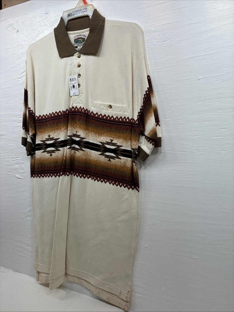 New Men’s Cumberland Brown Western Design Short Sleeve Polo Medium K-51