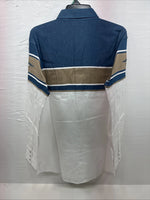 New Men’s ELY Cattleman White Blue Tan Western Long Sleeve Pearl Snap XL R-55