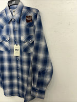 New Men’s Blue Paid ELY Cattleman Long Sleeve Pearl Snap Shirt. Large P-54