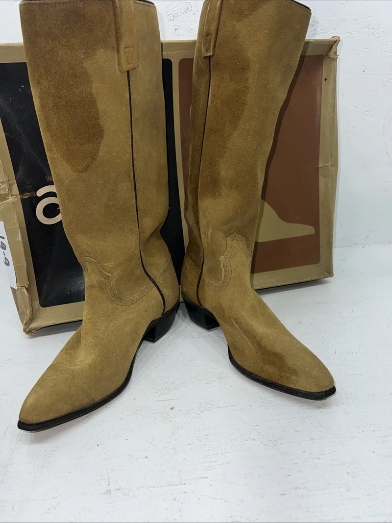 New Women’s Tan Roughout Acme Cowboy Boots. 8732 6 C. 19-9