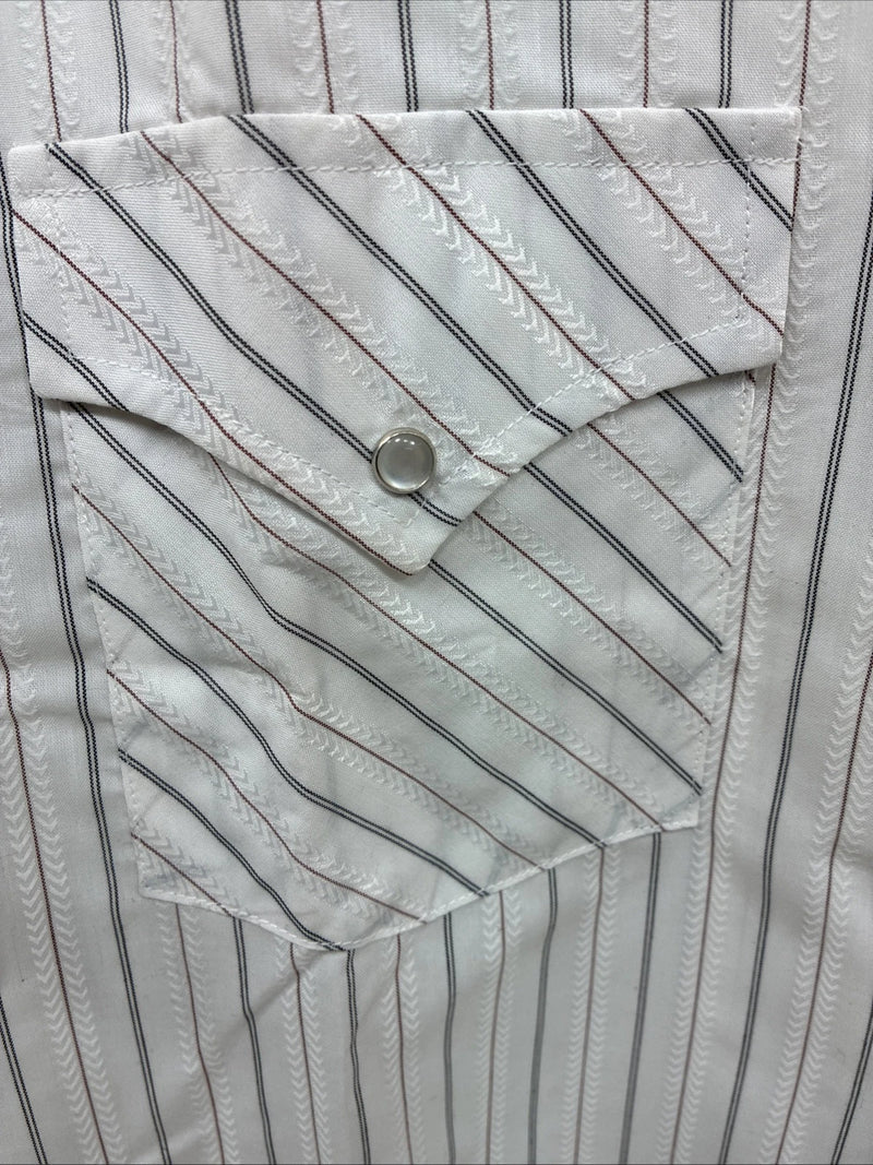 New Men’s ELY Cattleman White Stripped Short Sleeve Pearl Snap 18.5 2XL E-49