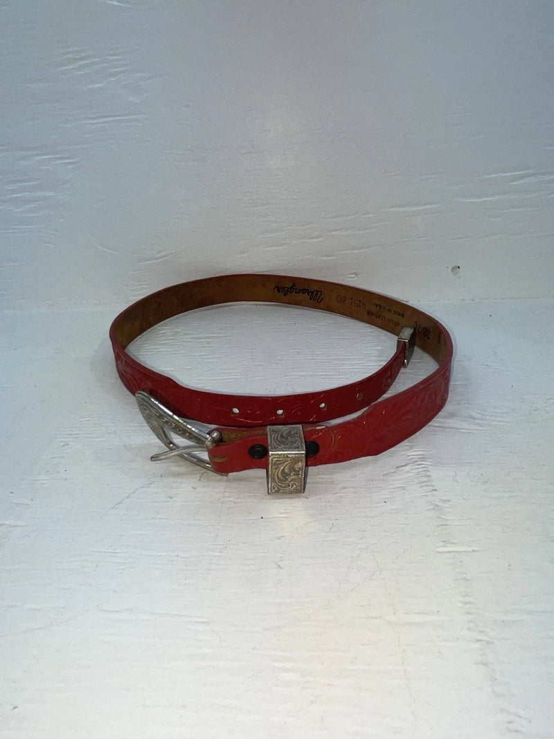 New Red Genuine Leather Wrangler Tooled 28” Belt #4151 JJ-112