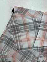 New Women’s Cumberland Gray Pink Plaid Short Sleeve Pearl Snap Medium LL-106
