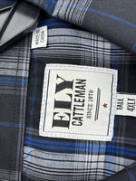 New Men’s ELY Cattleman Black Blue Flannel Long Sleeve Pearl Snap 4XL Tall E-88
