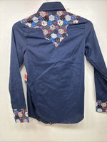New Women’s Lady DJ Blue Designed Long Sleeve Pearl Snap Size 30 TT-111