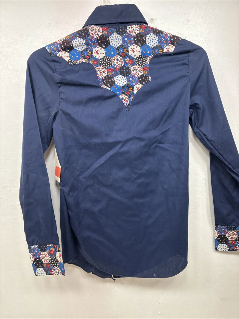 New Women’s Lady DJ Blue Designed Long Sleeve Pearl Snap Size 30 TT-111