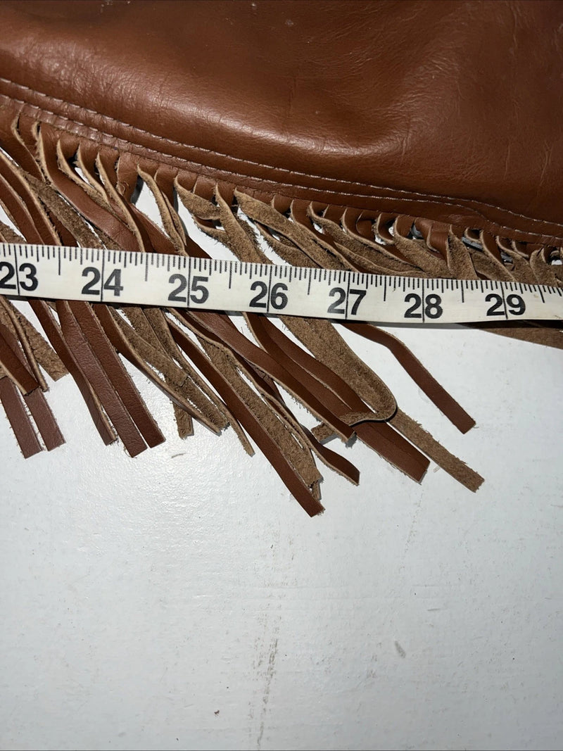 NOS Brown Show Chaps With Fringe Adjustable Waist 40” L-44