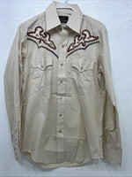 New men’s Cream Champion western Pearl Snap Long Sleeve 15.5 X 34 Medium A-180 