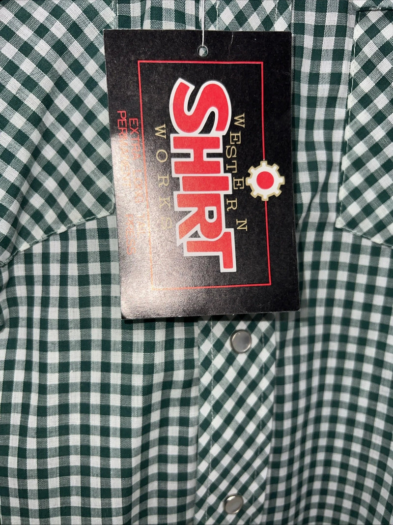 New men’s Western Shirt Works Green Pearl Snap Short Sleeve 14.5 Small A-181