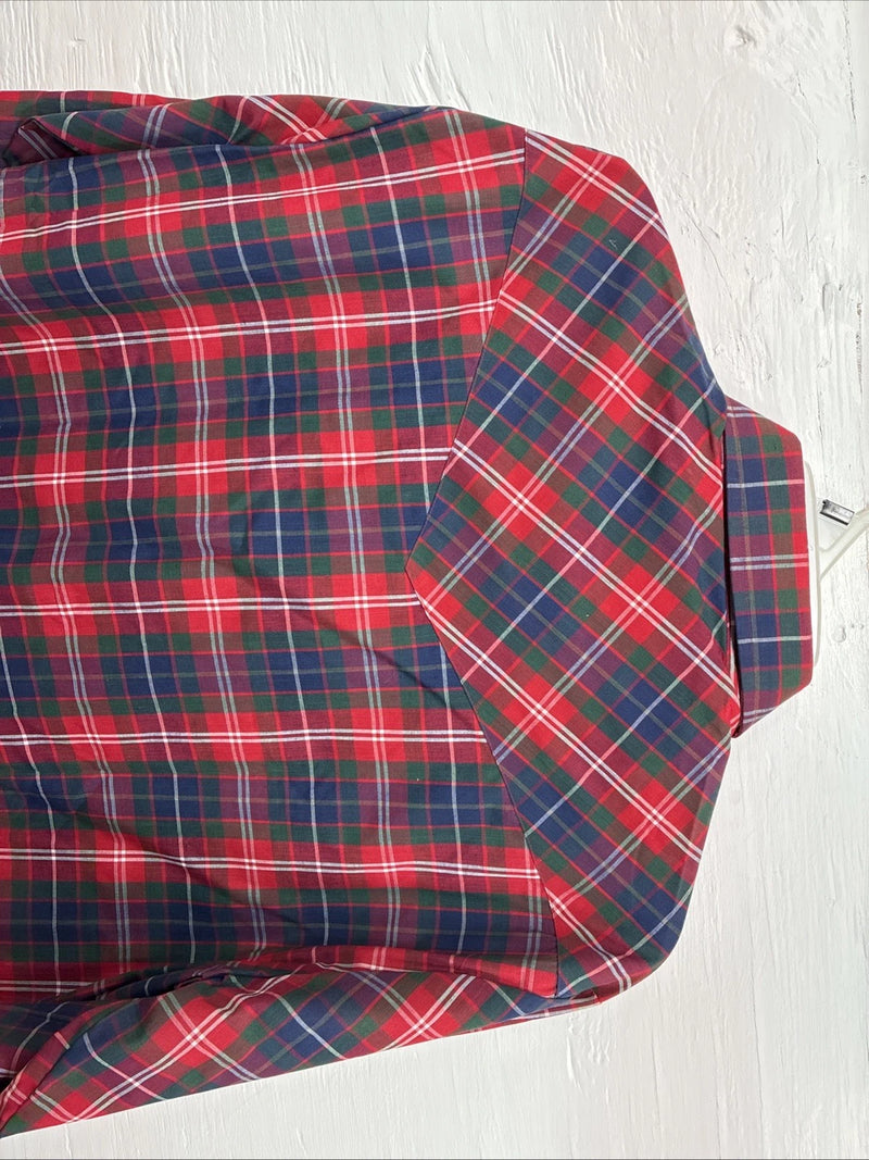 New Men’s ELY Plains Red Blue Plaid Long Sleeve Pearl Snap 16 Large Q-22